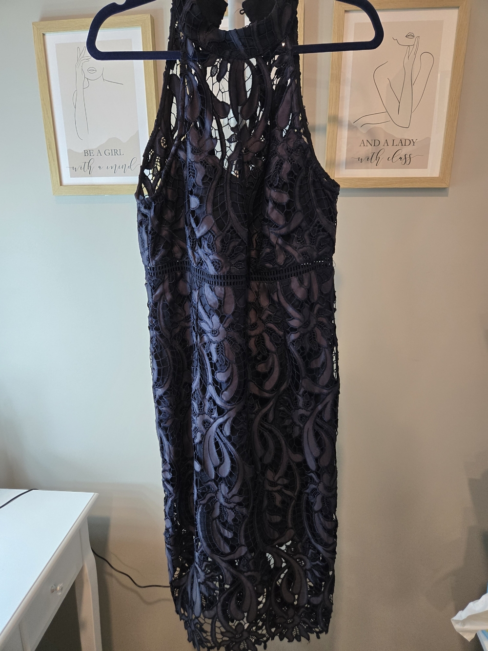 Bardot Navy Blue Crochet Lace Halter Dress